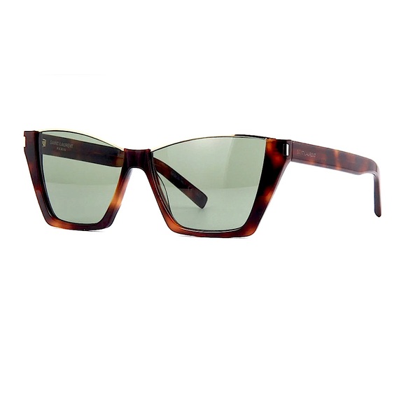 Saint Laurent Accessories - SAINT LAURENT WOMEN’S CAT EYE SUNGLASSES, TORTOISE & GREEN, GOLD RIM